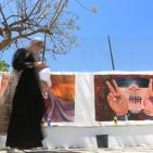 رسم جدارية الحرية في مدرسة بنات الازور في البيرة