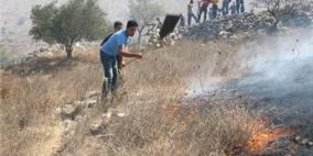 اشتعال النار في حقل للقمح شرق مدينة غزة