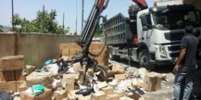 الضابطة الجمركية تضبط وتتلف كميات من بضائع المستوطنات وغير الصالحة