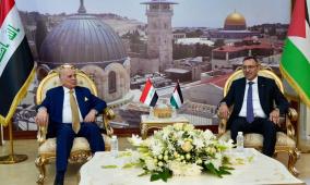 الرويضي ونائب رئيس الوزراء العراقي يبحثان آخر المستجدات ويضعان حجر الأساس لبيت إقامة السفير الفلسطيني
