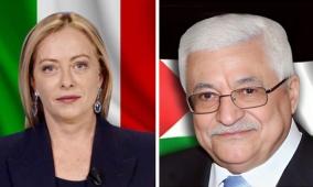 الرئيس عباس يجتمع مع رئيسة وزراء إيطاليا