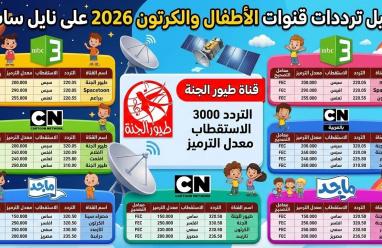 تردد قناة طيور الجنة وجميع ترددات قنوات الأطفال والكرتون 2026 على نايل سات