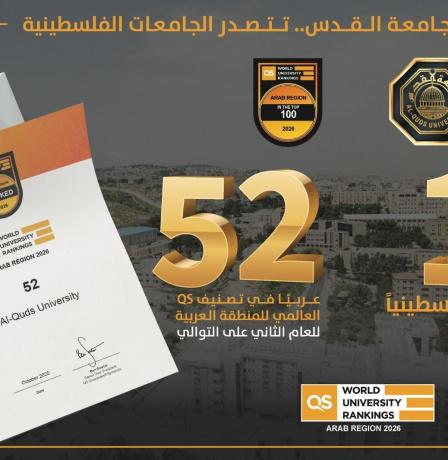 جامعة القدس تحافظ على المرتبة الأولى فلسطينيًا و52 عربيًا بحسب تصنيف QS للمنطقة العربية 2026