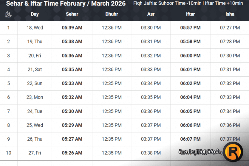 امساكية رمضان في فرنسا 2026