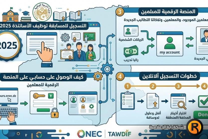 موقع التسجيل في مسابقة توظيف الأساتذة concours onec dz
